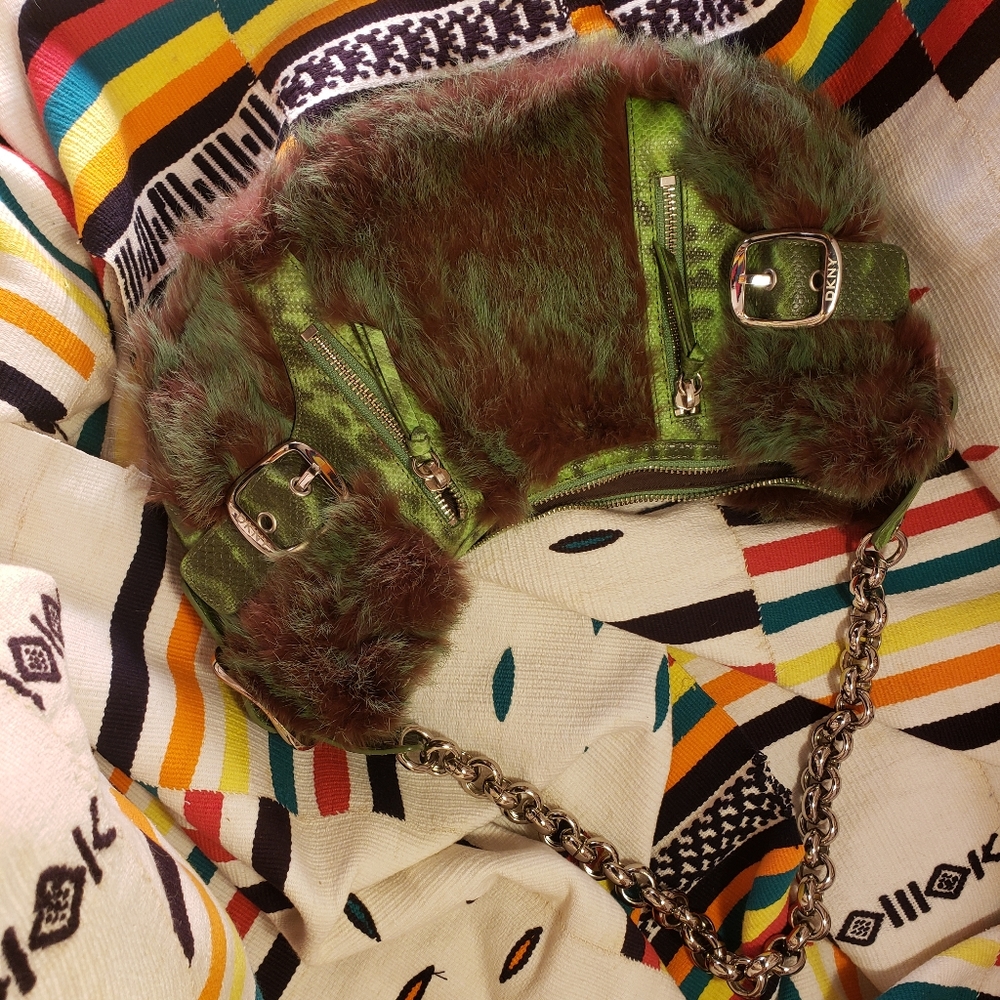DKNY rabbit fur handbag